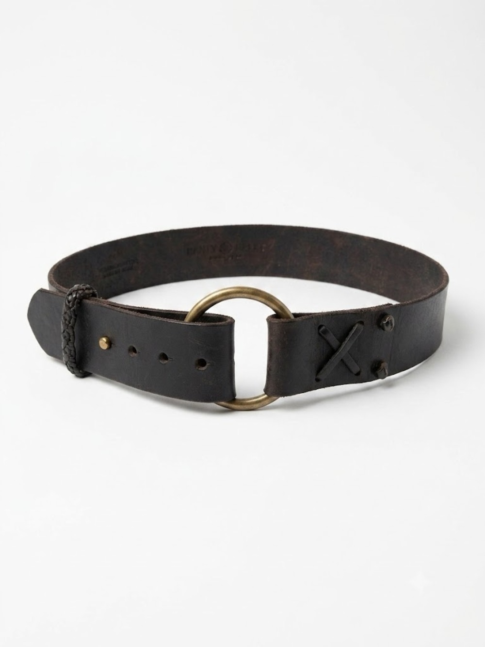 Ralph Lauren Denim & Supply Vintage Distressed Brown Leather O-Ring Belt Medium